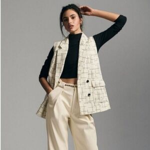 Maeve By Anthropologie Black And White Tweed Longline Vest Medium 8